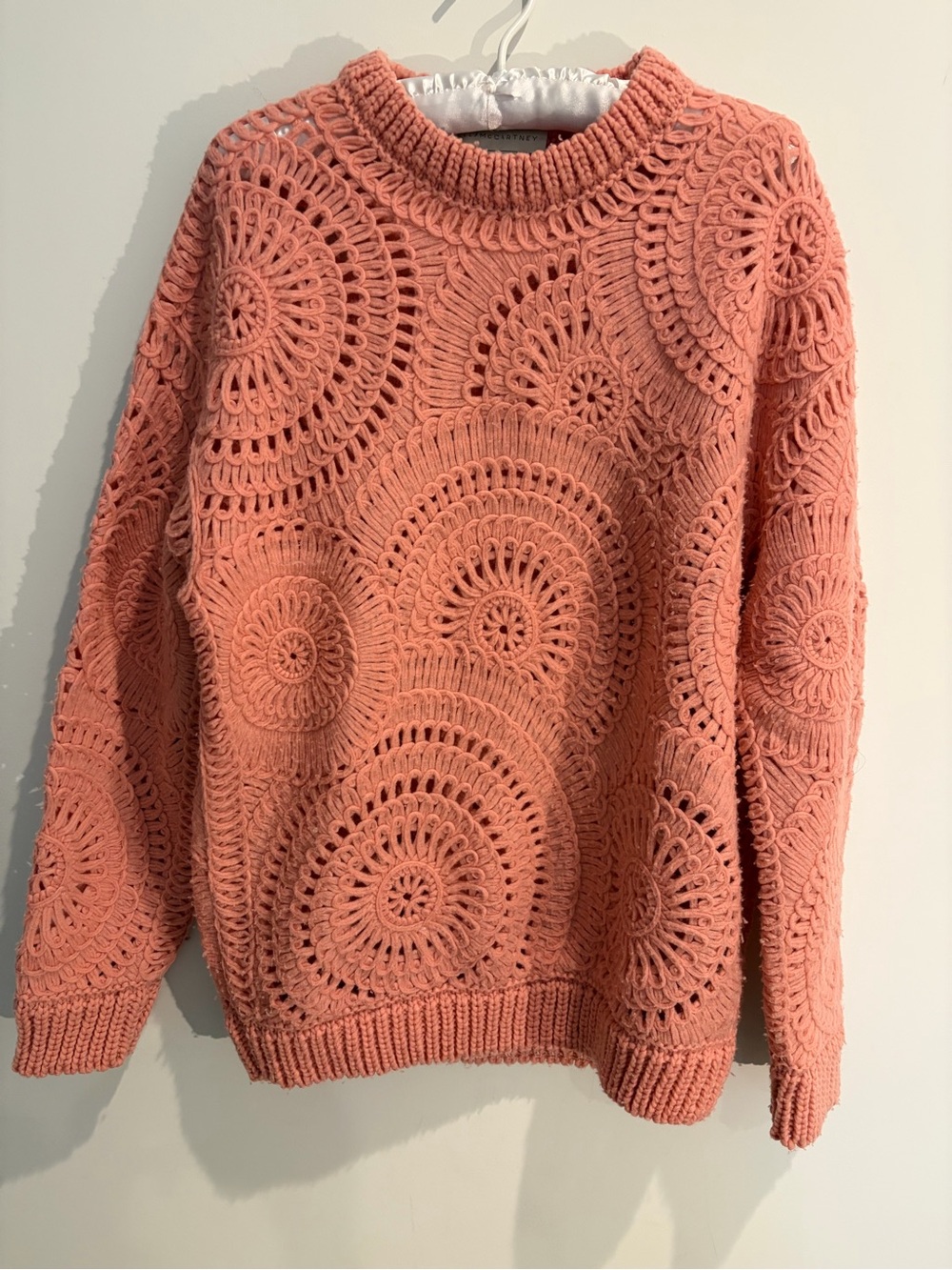 Stella McCartney Women’s Crochet-Pattern Pullover Sweater - Coral Pink